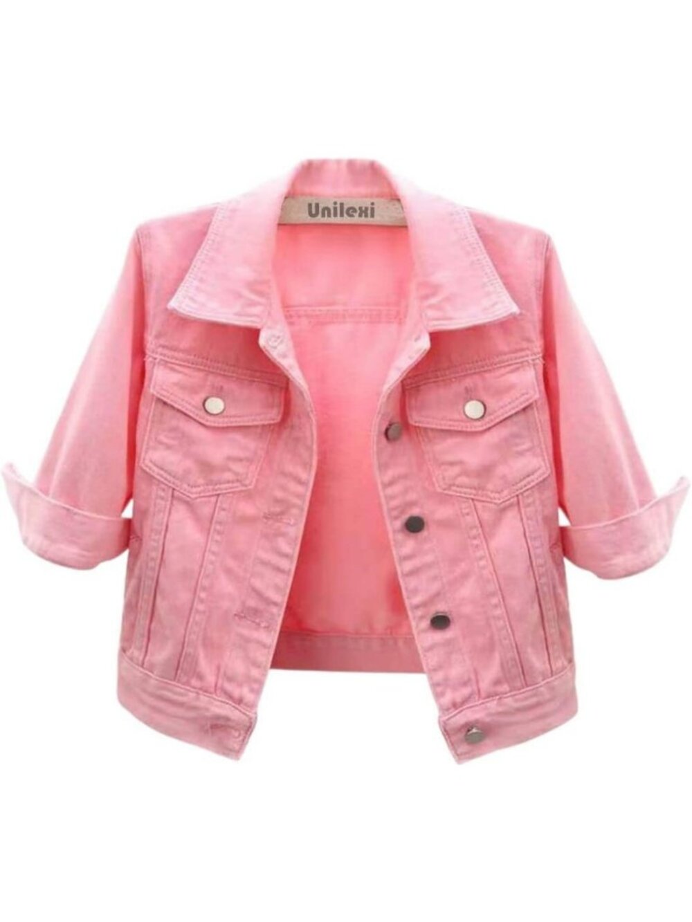Stylish Women's Light Wash Cropped Denim Jacket | 3/4 Sleeve Trucker Coat